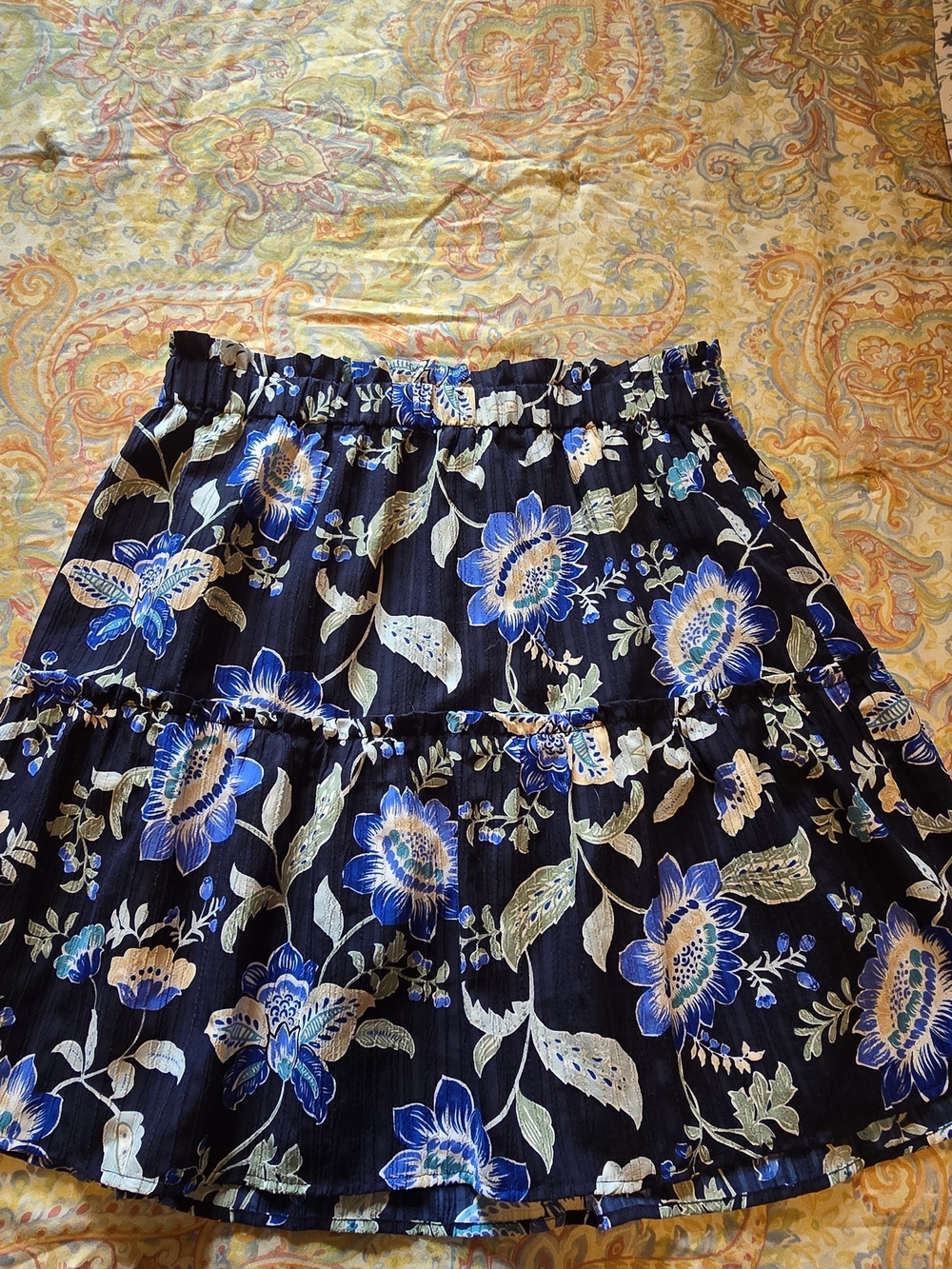 LOFT Navy Floral Tiered Mini Skirt